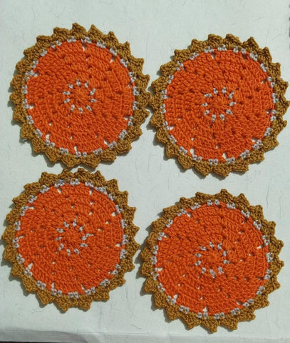 Thread coasters -Orange(Set of 4)