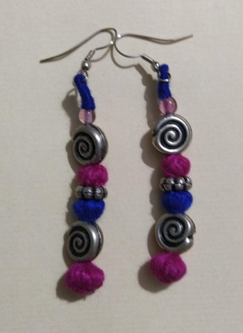 Bead Earring-Blue and Pink