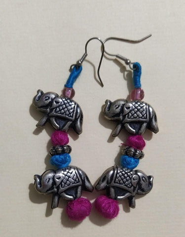 Elephant  Earring-Blue and Pink