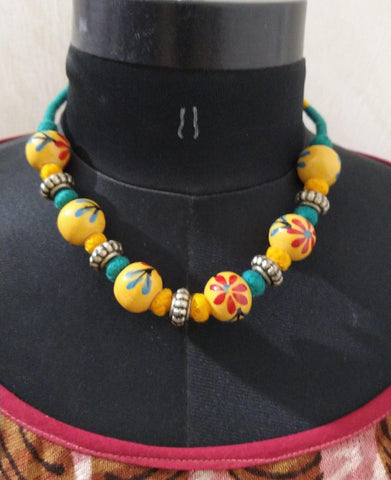 Yellow Beads Choker with Green Thread