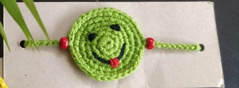 Handmade Crochet Rakhi - Green Smiley