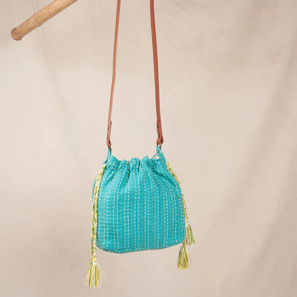 Suneeta Bucket Sling Bag - Turquoise Slub Sujha
