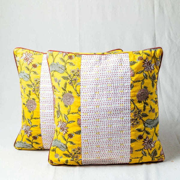 Printed Cushion Covers with Kantha