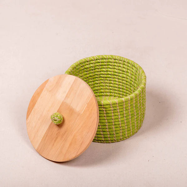 Handwoven Basket With Lid - Green