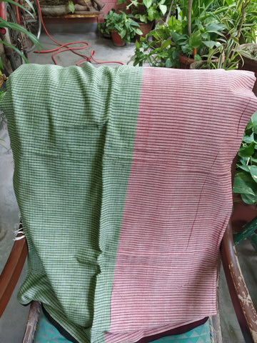 Saree-Green and Pink checks