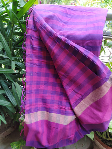 Saree- Pink and Purple  checks