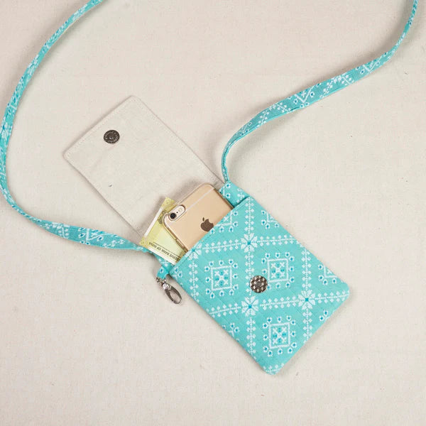 Mobile Pouch Sling - Pastel Blue & Green