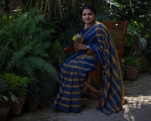 Handloom Saree - Blue and Yellow checks