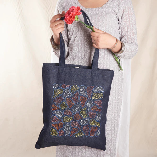 Kantha Denim Shopping Tote Bag