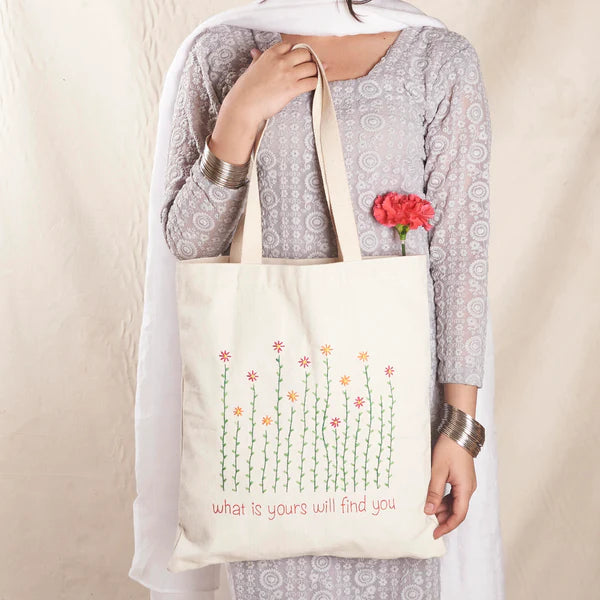 Embroidered Canvas Shopping Tote Bag