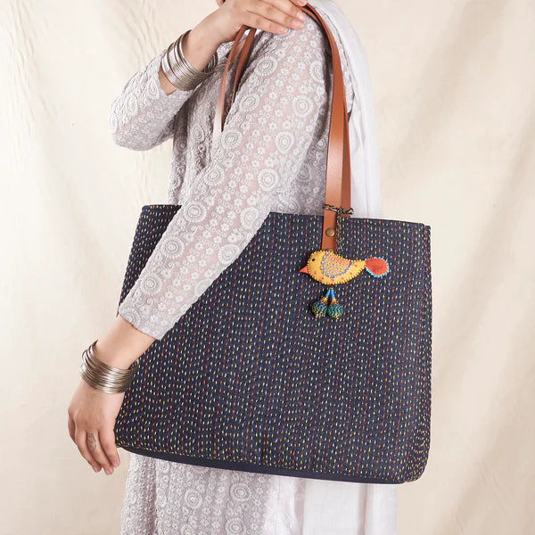 Gopal Tote Bag - Denim with Kantha