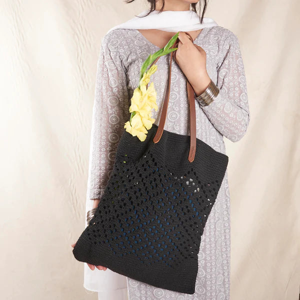 Shagun Tote Bag - Crochet Jaali Black