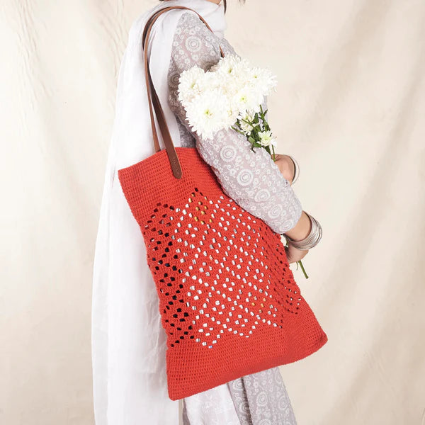 Shagun Tote Bag - Crochet Jaali Red