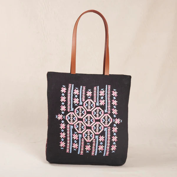 Phulkari Wasabi Tote Bag - Black