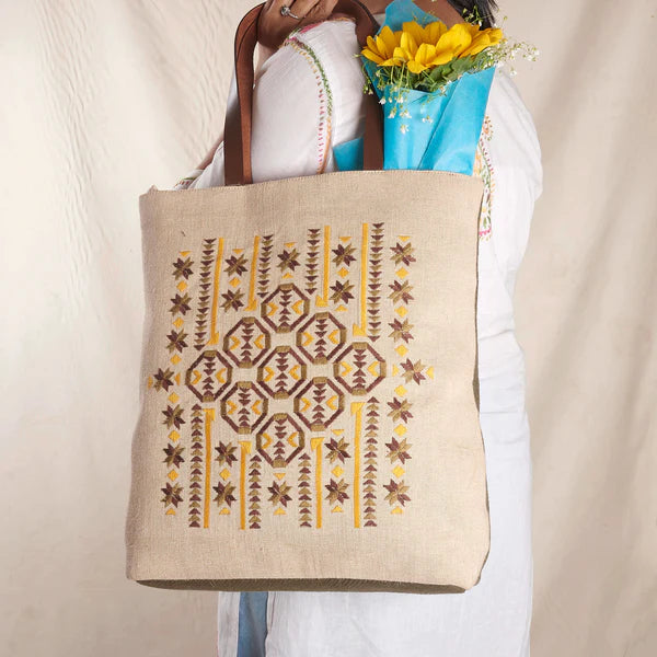 Phulkari Wasabi Tote Bag - Juco