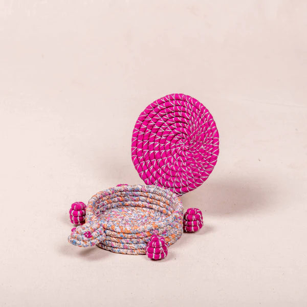 Handwoven Basket - Pink Turtle