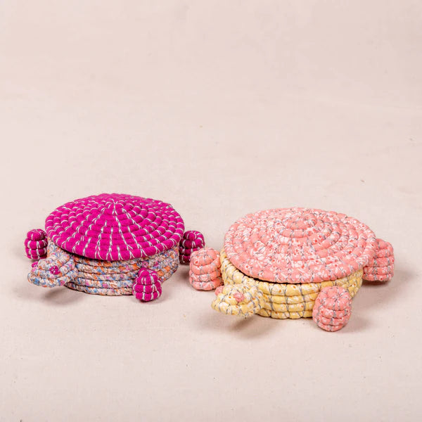 Handwoven Basket - Pink Turtle