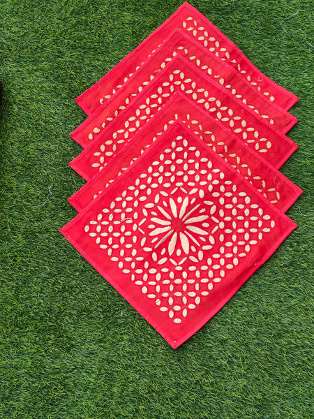 Chanderi and tissue Cushion Covers (Set of 5)-Red