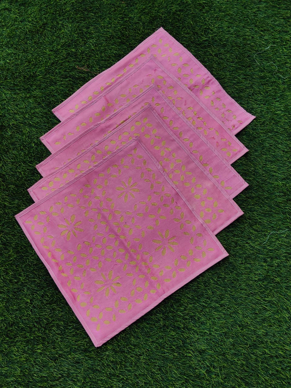 Chanderi and tissue Cushion Covers (Set of 5)-Pink