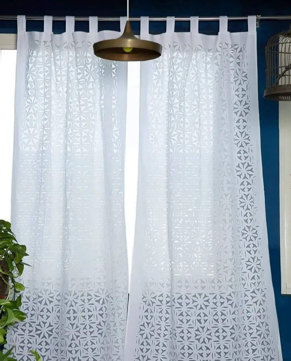 Applique  Curtain -White