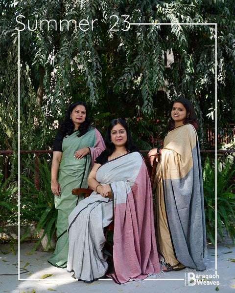 Saree-Pink and Gray checks