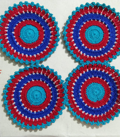 Thread coasters -Blue and Red(Set of 4)