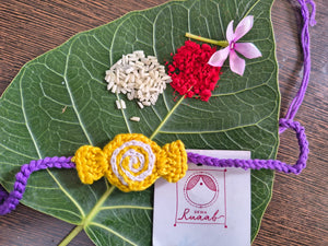 Crochet Yellow Toffee  rakhi