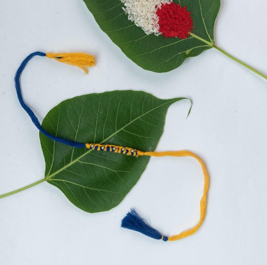 Yellow & Blue Beaded Rakhi