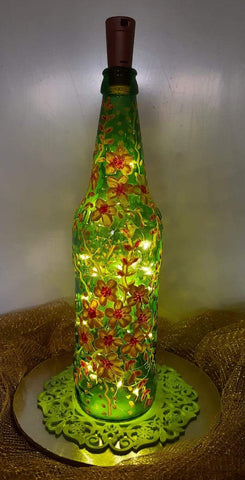 Hand Painted Bottle - Golden Garden