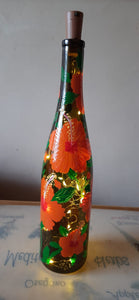 Hand Painted Bottle - Orange Hibiscus