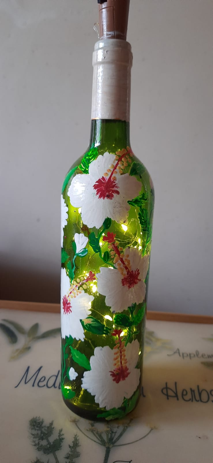 Hand Painted Bottle - White Hibiscus