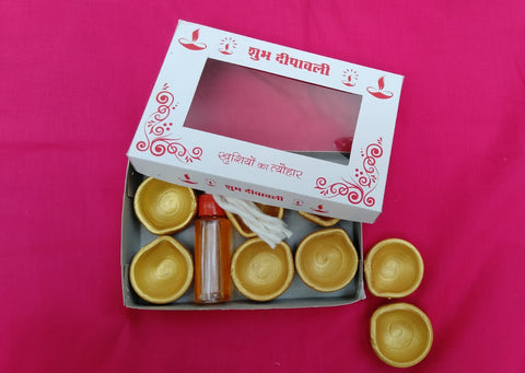 Golden- mitti diyas set with oil