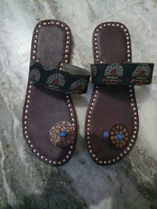 Handmade Chappal-Printed Leather Paduka Chappals