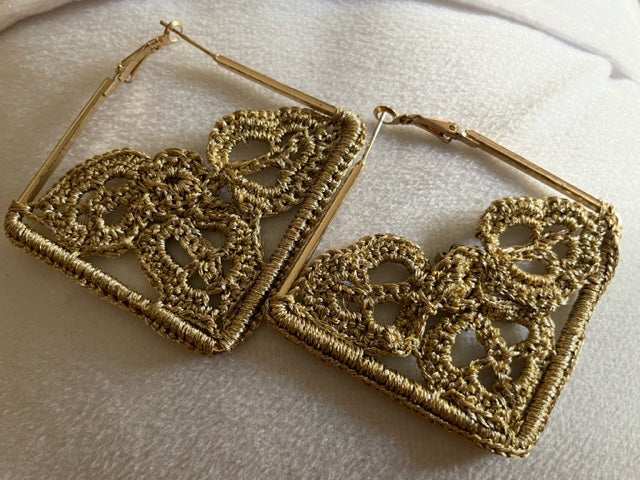 Gold zari with Gold Beads Crochet Hoops-squire(L)