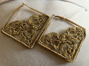 Gold zari with Gold Beads Crochet Hoops-squire(L)