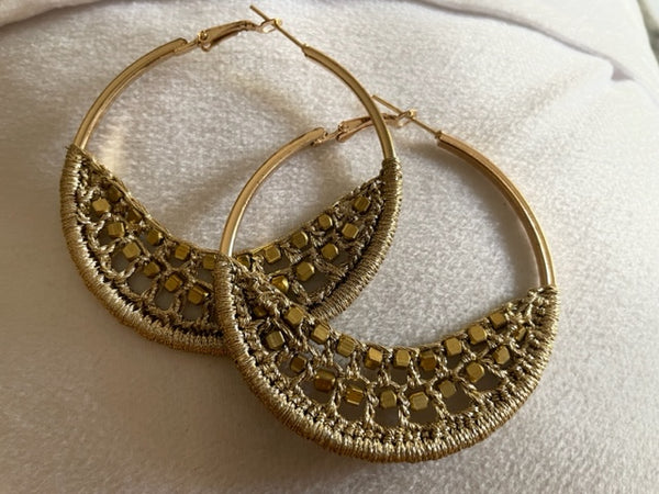 Gold Jaali & Bead Crochet Hoops (M,L)