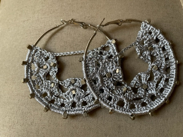 Silver Jaali Crochet Hoops (M)