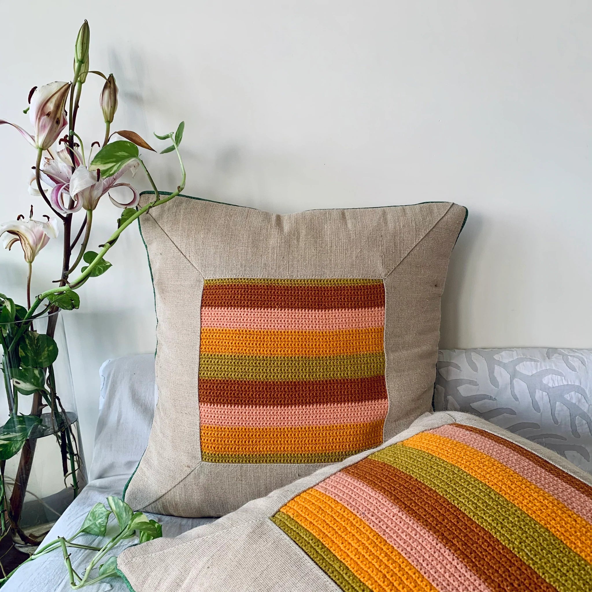 Juco Cushion Covers in Crochet Patches, Thick(Set of 2)