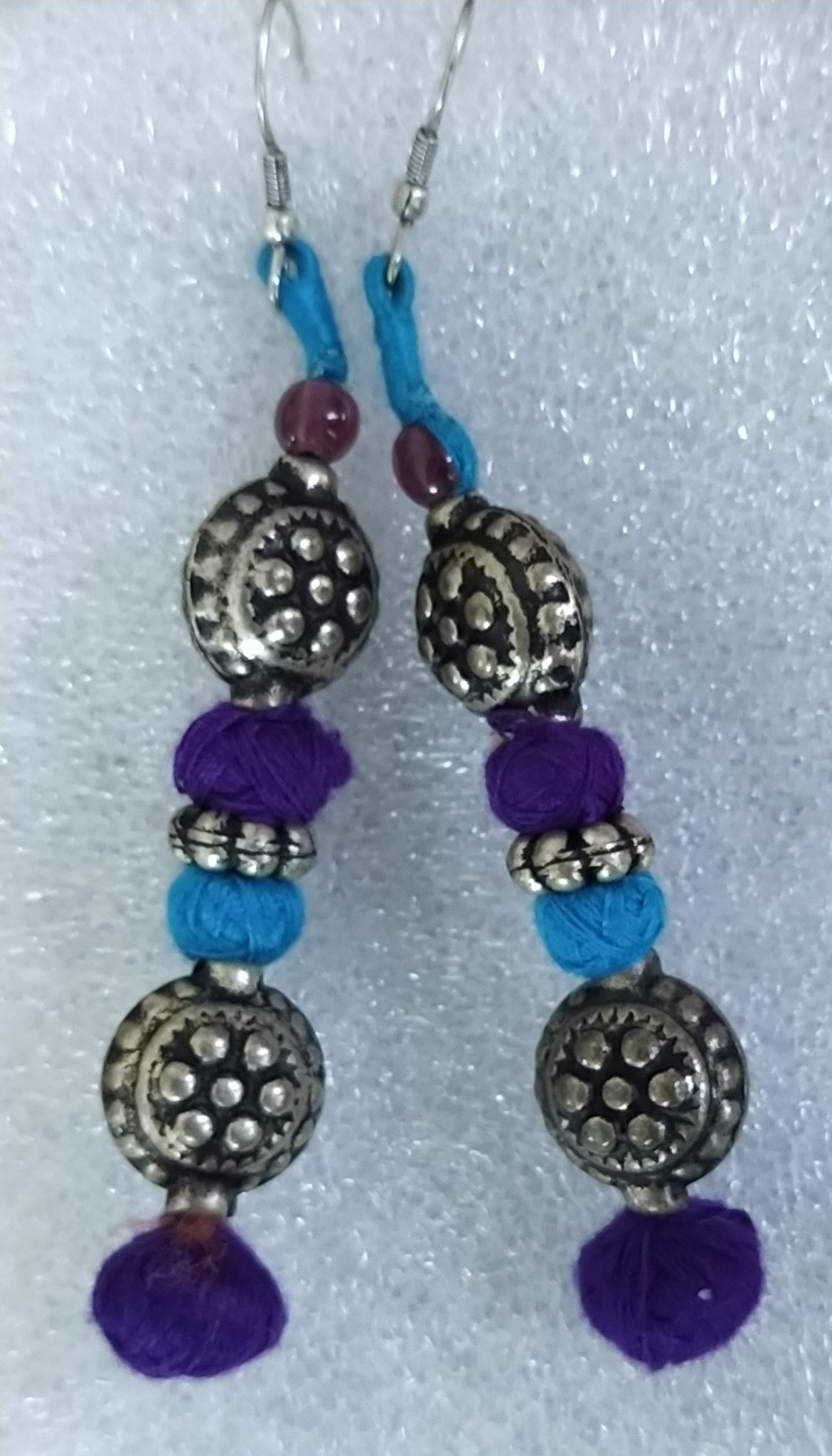 Blue and Purple Thread roud Bead Earrings-Big