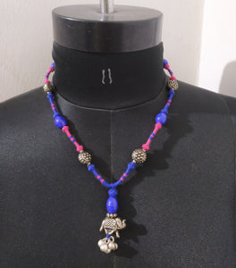 Blue Long Thread & Metal Bead Choker