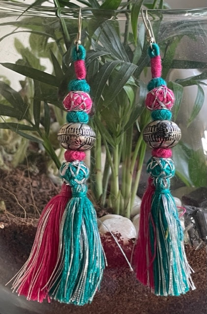 Tassels Earring-Pink&light blue