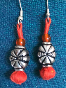 Orange thread single bead Earrings- Small