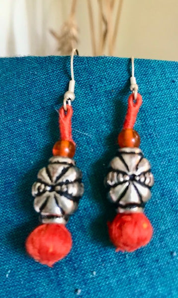 Orange thread single bead Earrings- Small