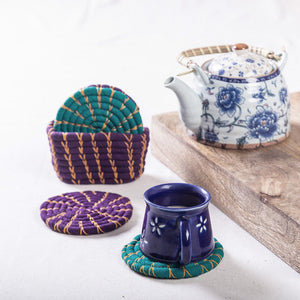 Handwoven 4” Coasters with Basket (Set of 4)