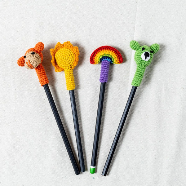 Crocheted Pencil Tops with Pencils (set of 4)