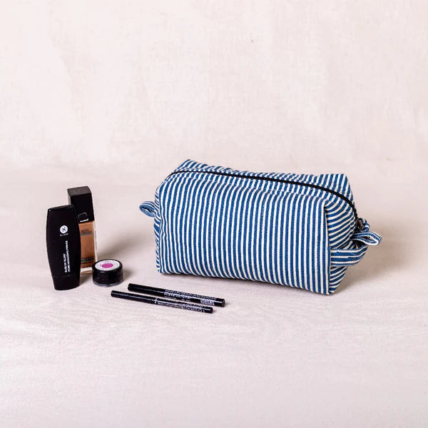 Poonam Pouch - Blue Lines fabric