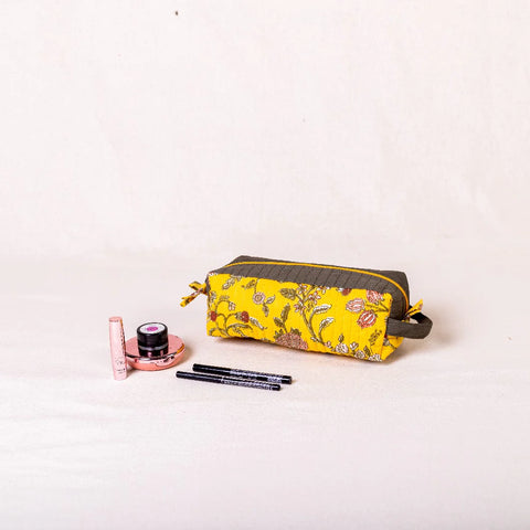 Poonam Pouch - Yellow Flower Print