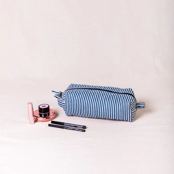 Poonam Pouch - Blue Lines fabric