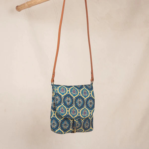 Liza Bag - Peacock colour cotton Fabric