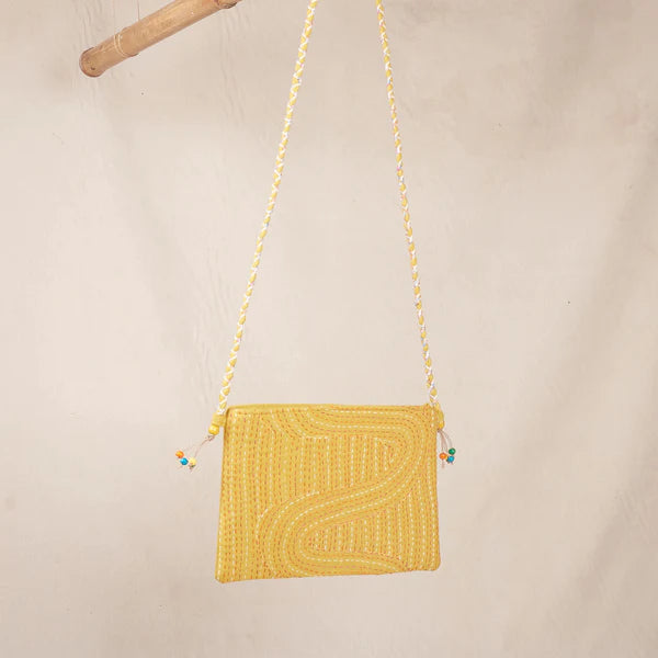 Shagun Sling Bag - Yellow with Kantha/Sujha